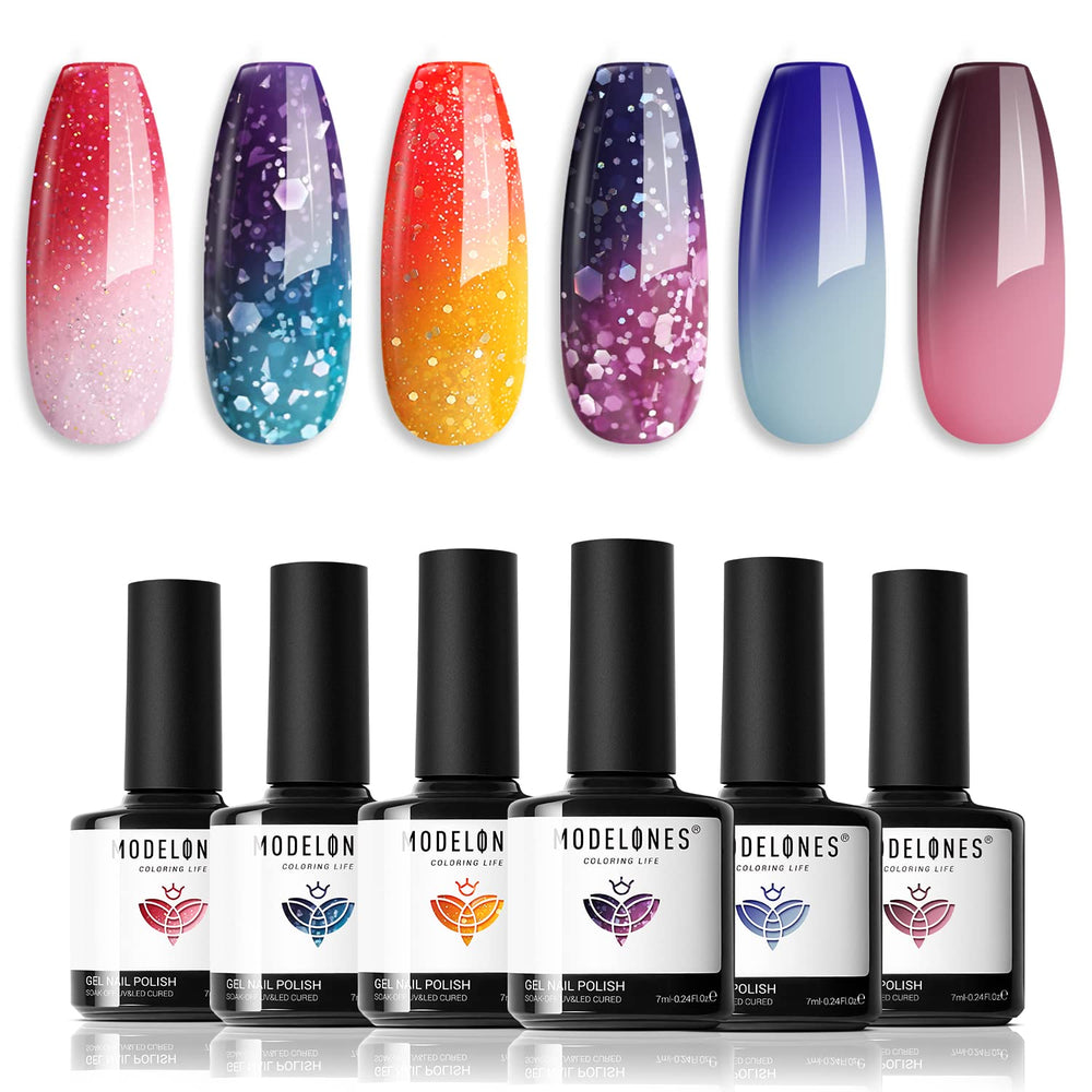 Modelones esmalte gel cambio de temperatura con seis colores, brillo duradero.