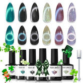 Modelones esmalte gel cat-eye con 6 colores imantados para crear efectos en casa.