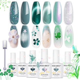 Modelones Cat Eye verde 9D muestra efecto magnético dinámico en las uñas