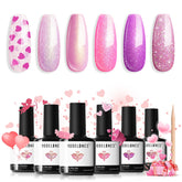 Modelones set esmalte gel uñas 6 rosas con corazón, ideal para decoración con glitter