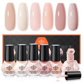 Modelones esmalte tonos piel, botella elegante para colección y manicura en casa.