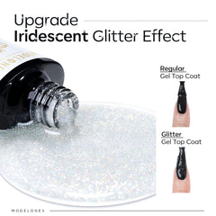 Modelones gel brillo iridiscente: realza color base con destellos brillantes.