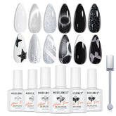 Modelones gel esmalte 6 colores: tono negro, blanco, plata para uso diario.