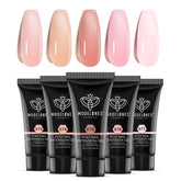 Modelones gel polimérico: cinco colores translúcidos en tubos para uñas duraderas