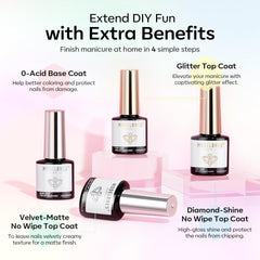 Modelones glitter top coat adds sparkle for festive nail art.