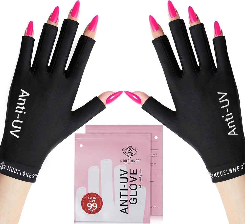 Modelones guantes UV para manicura en gel protegen la piel frente a la lámpara UV.