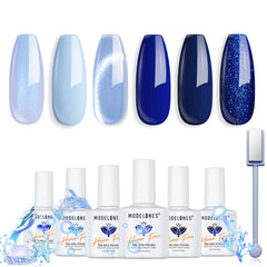 Modelones gel uñas azul marino muestra acabado suave y cobertura uniforme