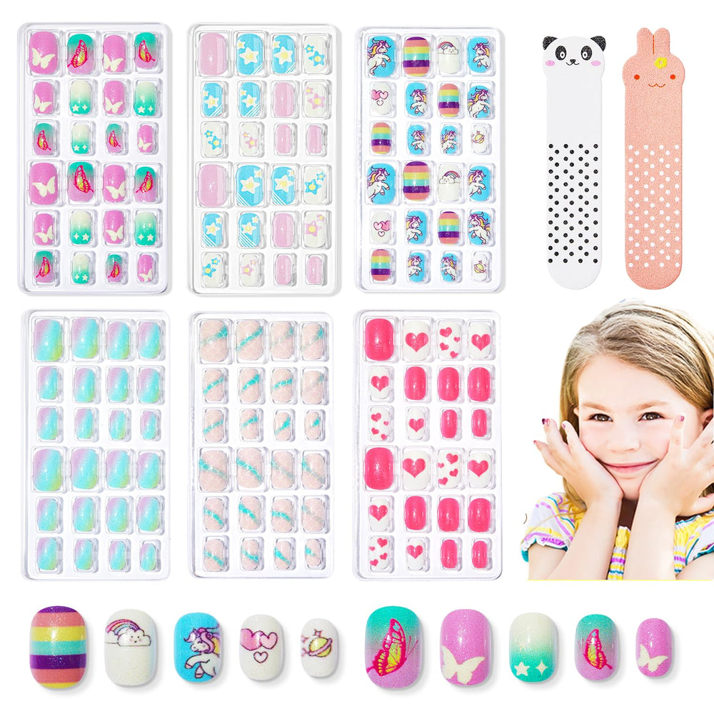 Modelones kids nails with unicorn patterns for creative DIY nail art at home.