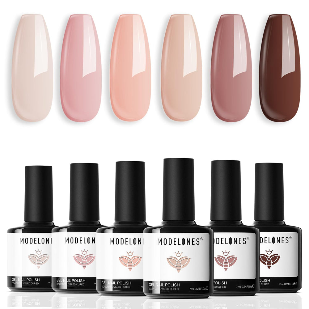 Modelones kit esmalte gel con seis tonos nude para looks versátiles.