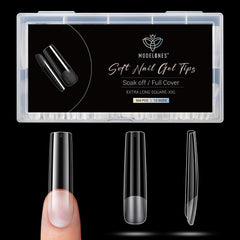Modelones long square XXL nail tips pack for at-home extensions with half-matte finish.