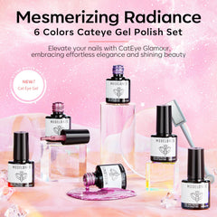 Magnetic glitter powder creating rainbow cat-eye effects