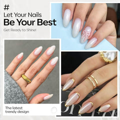 Modelones Milky White gel polish swatch on nail with translucent finish