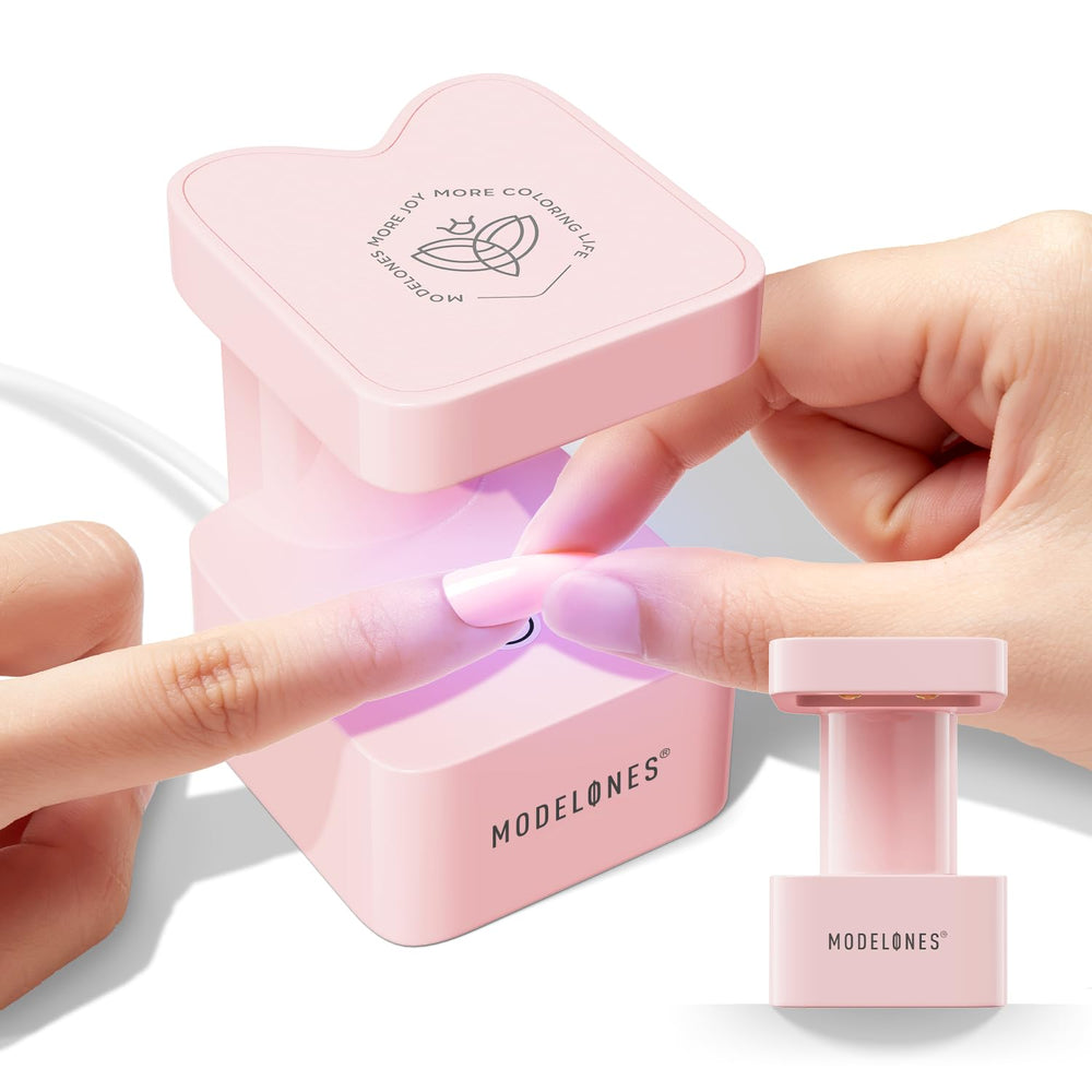 Modelones mini uv light pink front view for gel nails, portable cure on the go.