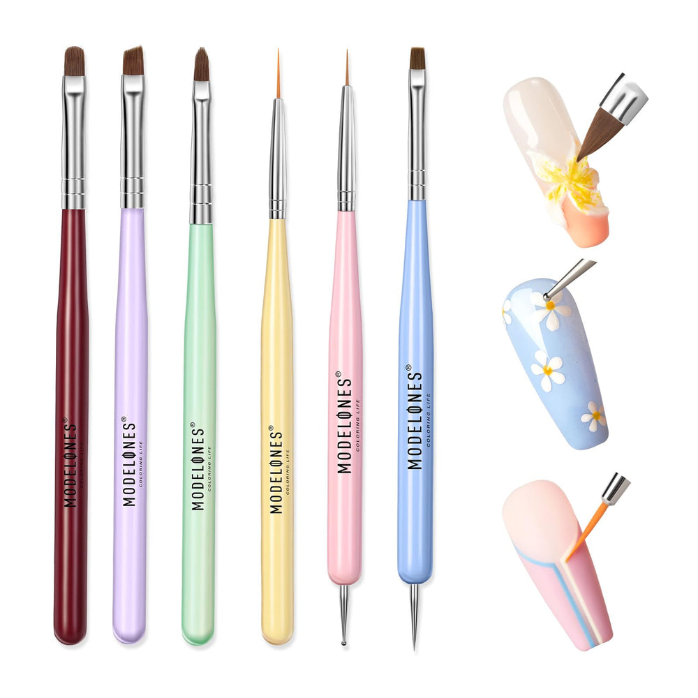Modelones Nail Art Brushes Set close-up highlights premium fibers for precise color application