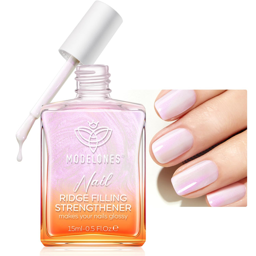 Modelones nail strengthener bottle front shows natural tint for healthier-looking nails.