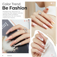 Modelones nude con glitter rosa para uñas brillantes y elegantes.