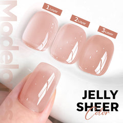 Modelones nude gel polish swatch in natural pink, showcasing translucent finish.