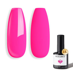 Modelones pink gel nail polish bottle front showing vibrant color for DIY salon looks