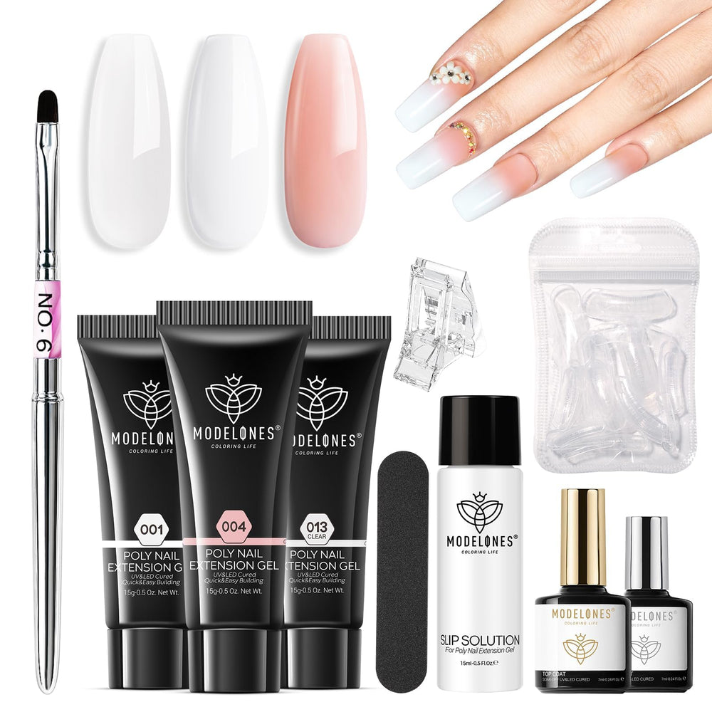 Modelones kit poligel transparente, aplicación suave y aspecto natural.