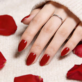Modelones Red Press On Nails Almond kit with contents ready for a quick, stylish manicure.
