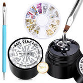 Modelones rhinestone glue bottle with no-wipe formula for strong adhesion on nails.