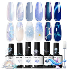 Modelones Set esmalte gel azul hielo para manicura elegante y duradera.