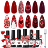 Set de gel rojo de Modelones con seis colores para manicura versátil.