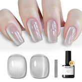 Modelones silver cat eye gel nail polish with magnet creates a chic shimmer under light
