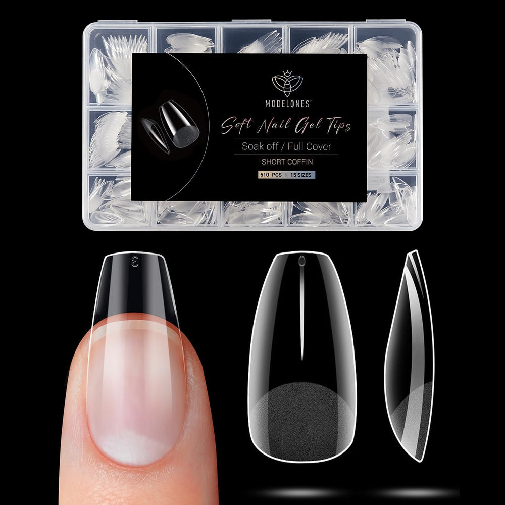 Modelones tips uñas coffin corto para extensión rápida y natural