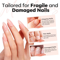 Modelones uñas débiles fortalecidas con gel de base de goma.