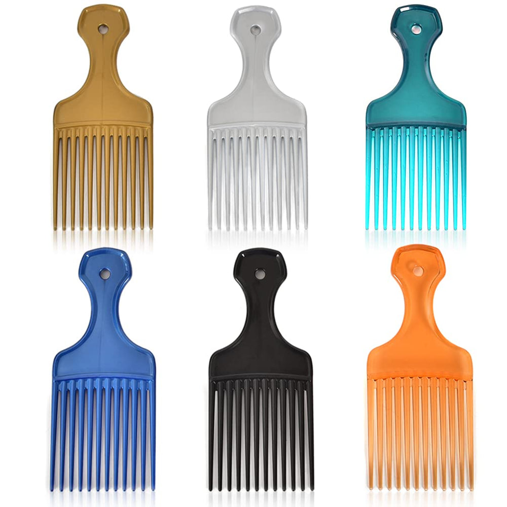 MODSIGHT 6-pack wide-tooth Afro picks in assorted colors for quick detangling and volume shaping.