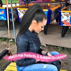 MODSIGHT Yaki Straight Ponytail with two clips and drawstring for secure fit.