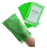 Modu Korean exfoliating mitts green pack for at-home spa exfoliation.