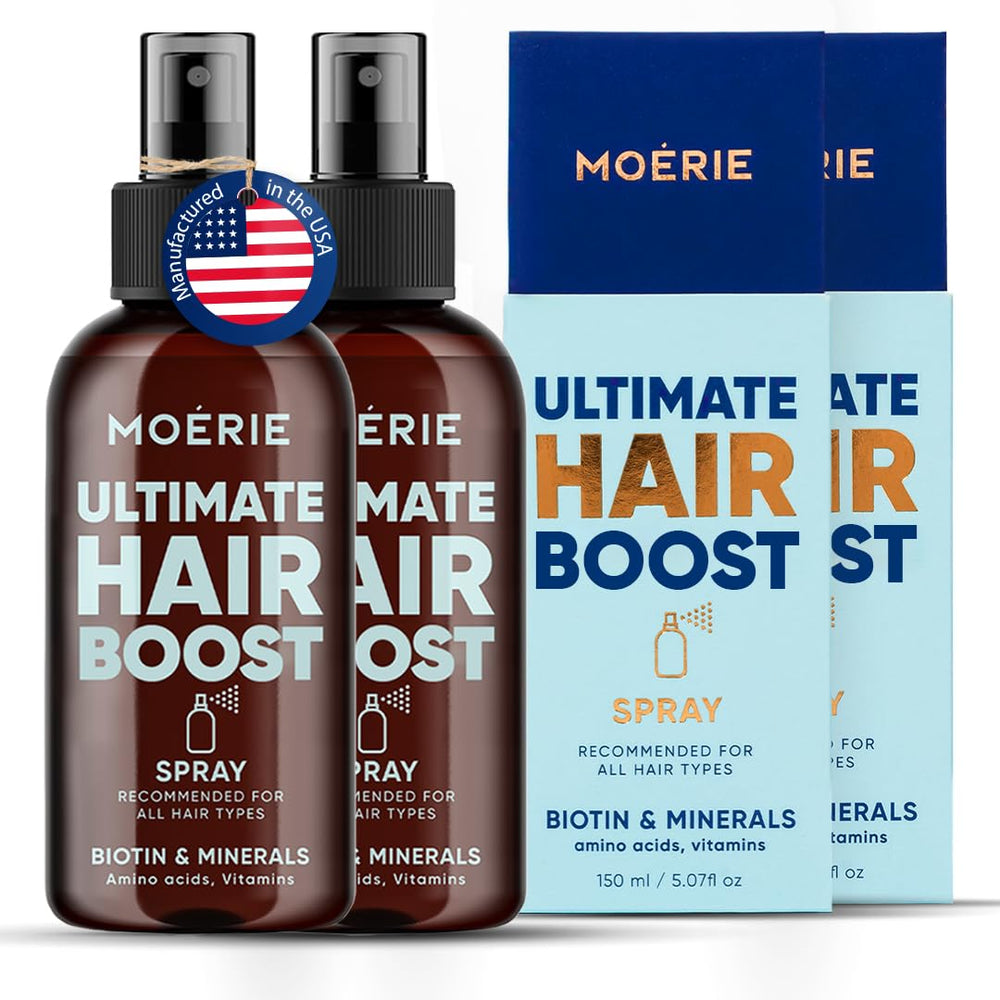 Moerie Hair Growth Spray bottle front with premium packaging for daily scalp care