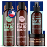 Moerie shampoo bottle close-up showing nourishing formula for healthier hair.