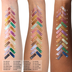 Moira Chroma Light Shadow 004 Summer Dream swatch on skin shows rich pigment and shimmer.