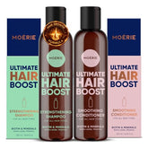 Moerie hair growth shampoo bottle cleanses while supporting thicker-looking strands.