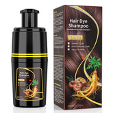 Mokasakiso dark brown hair dye shampoo shows complete grey coverage with natural depth.