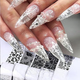 Molilon papel-transfer encaje blanco negro estrellado para uñas.