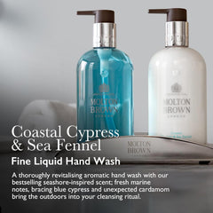 Molton Brown Coastal Cypress & Sea Fennel label close-up highlighting marine notes