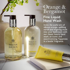 Molton Brown Orange & Bergamot hand wash pump dispense for refreshed hands.