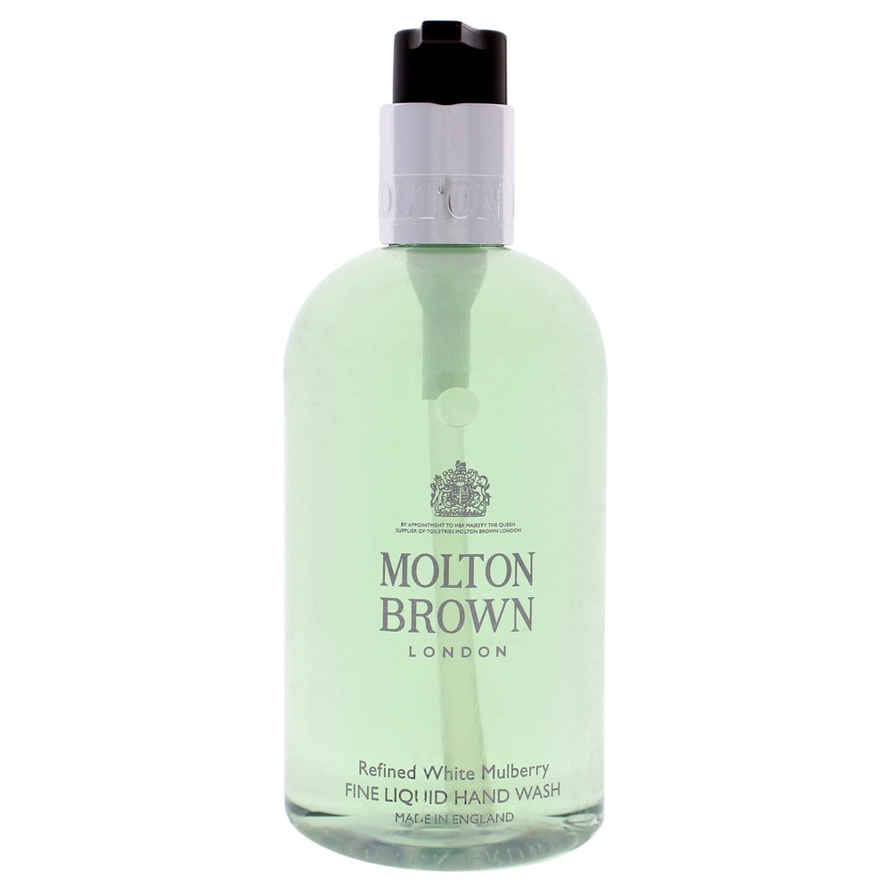 Molton Brown Refined White Mulberry bottle pour with fresh green tea scent.