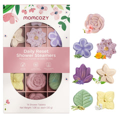 Momcozy shower steamer rose shape releasing calming fragrance for a relaxing shower.