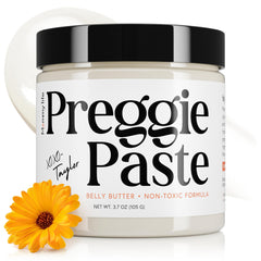 MOMMY LIFE Preggie Paste Belly Butter jar showing rich texture for pregnancy skin nourishment.