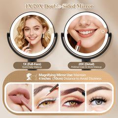 MOMOKUBA makeup mirror with 20x magnification for precise eyeliner and brows.