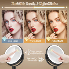 MOMOKUBA makeup mirror with 64 LED lights and adjustable color temps.