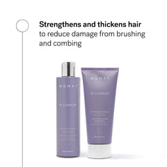MONAT IR Clinical Thickening Conditioner bottle highlights nourishing care for resilient, shinier hair.
