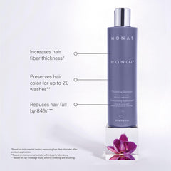 MONAT IR Clinical Thickening Shampoo application scene suggests gentle cleansing