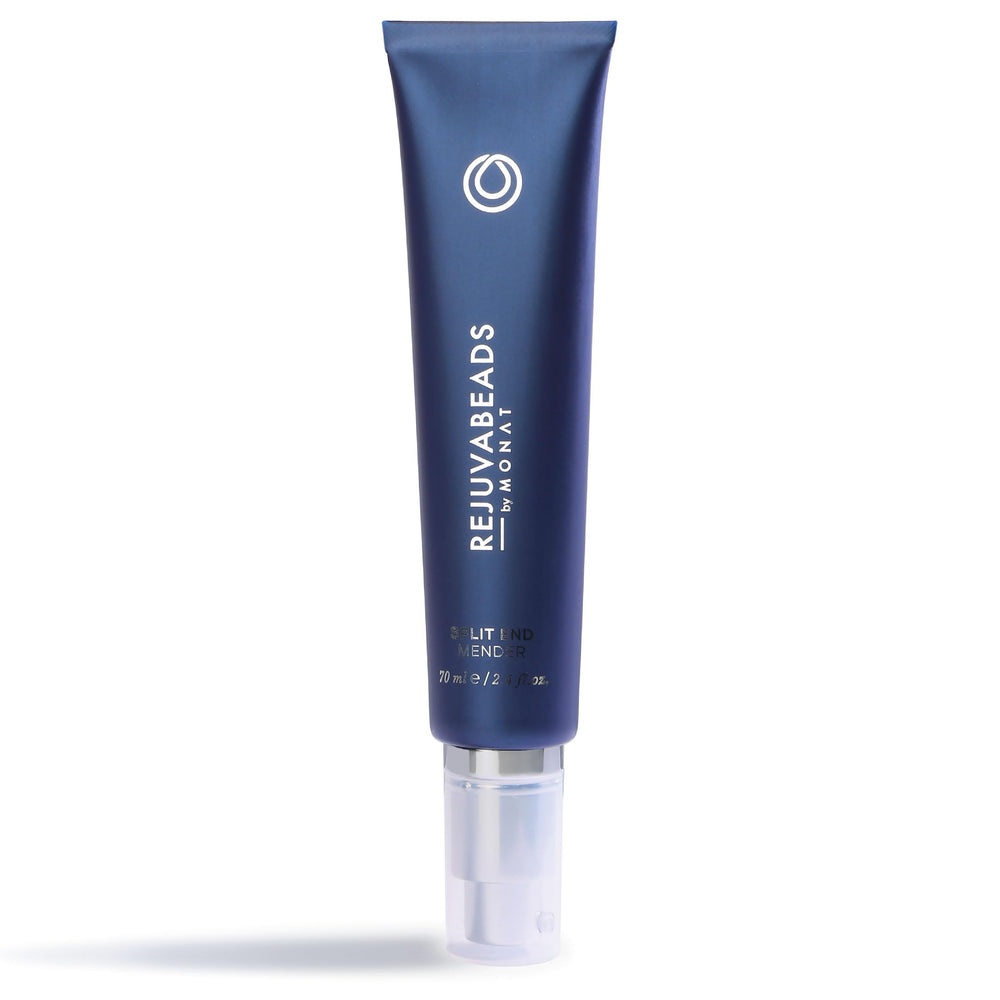 MONAT Rejuvabeads leave-in serum bottle targets split ends for smoother, healthier-looking hair.
