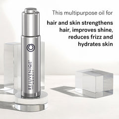 Close-up of REJUVENIQE oil ingredients, a 13-oil blend.